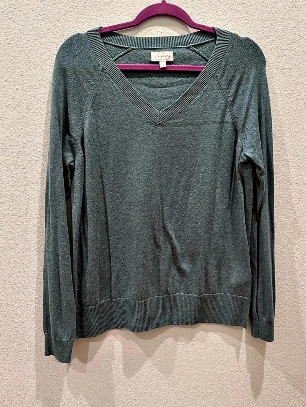 Lucky Brand Oversized Long Sleeve V-Neck Sweater Green Small